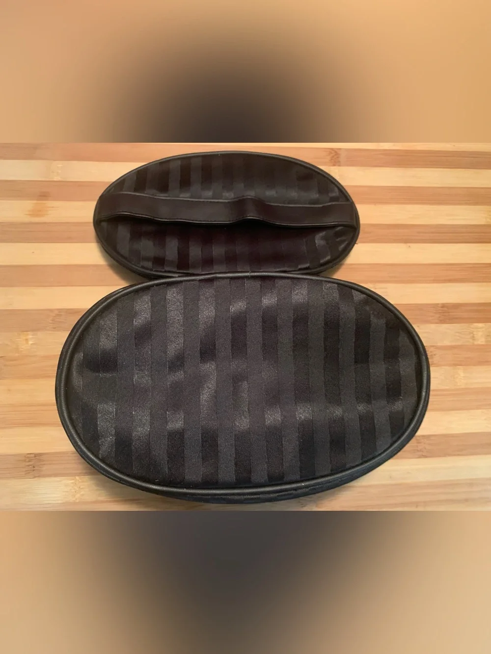 Latina Black Striped Satin Cosmetic Bag 12 x 7 x 4.5 Inches